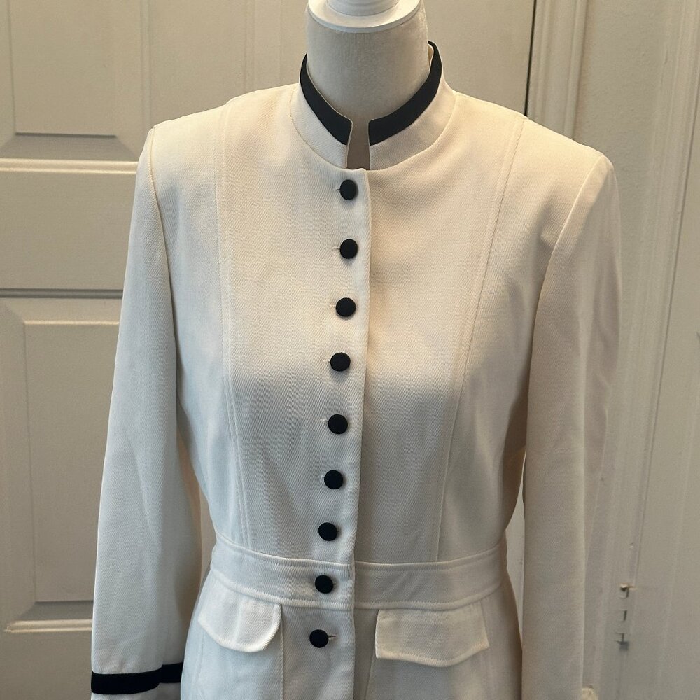 Plaza South Military Style Jacket Off White Black Braid Size 10